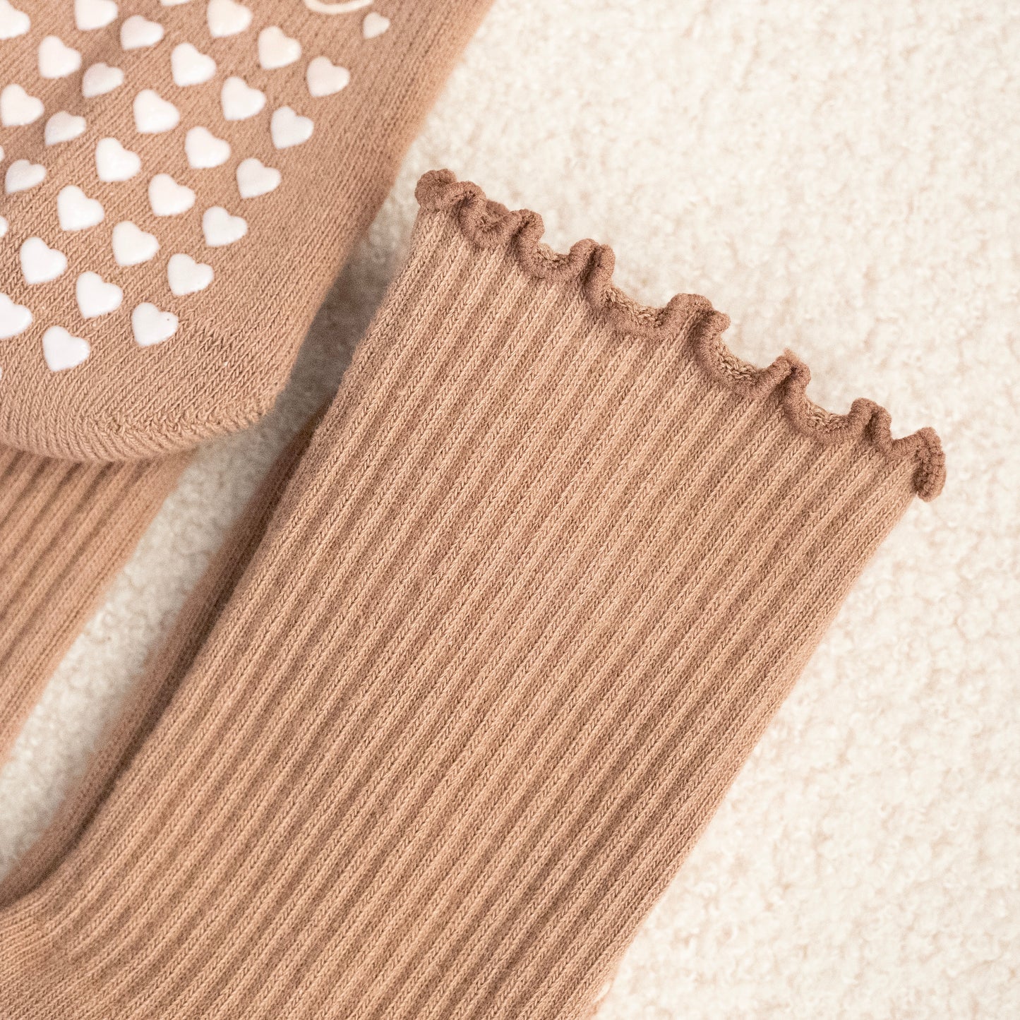 Beary Brown Ruffle Crew Grip Socks