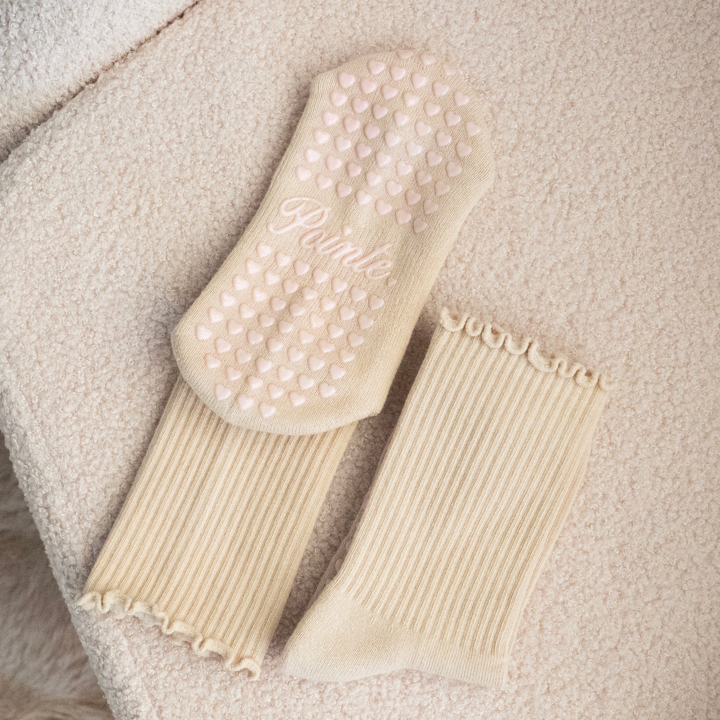 Beige Babe Ruffle Crew Grip Socks