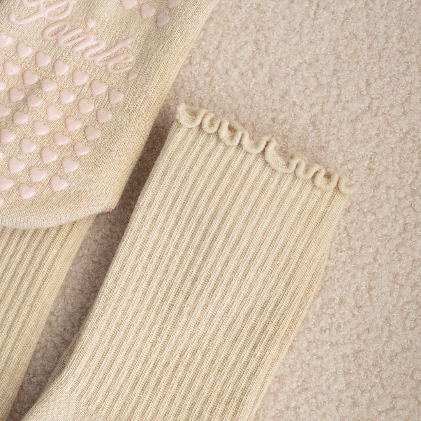 Beige Babe Ruffle Crew Grip Socks