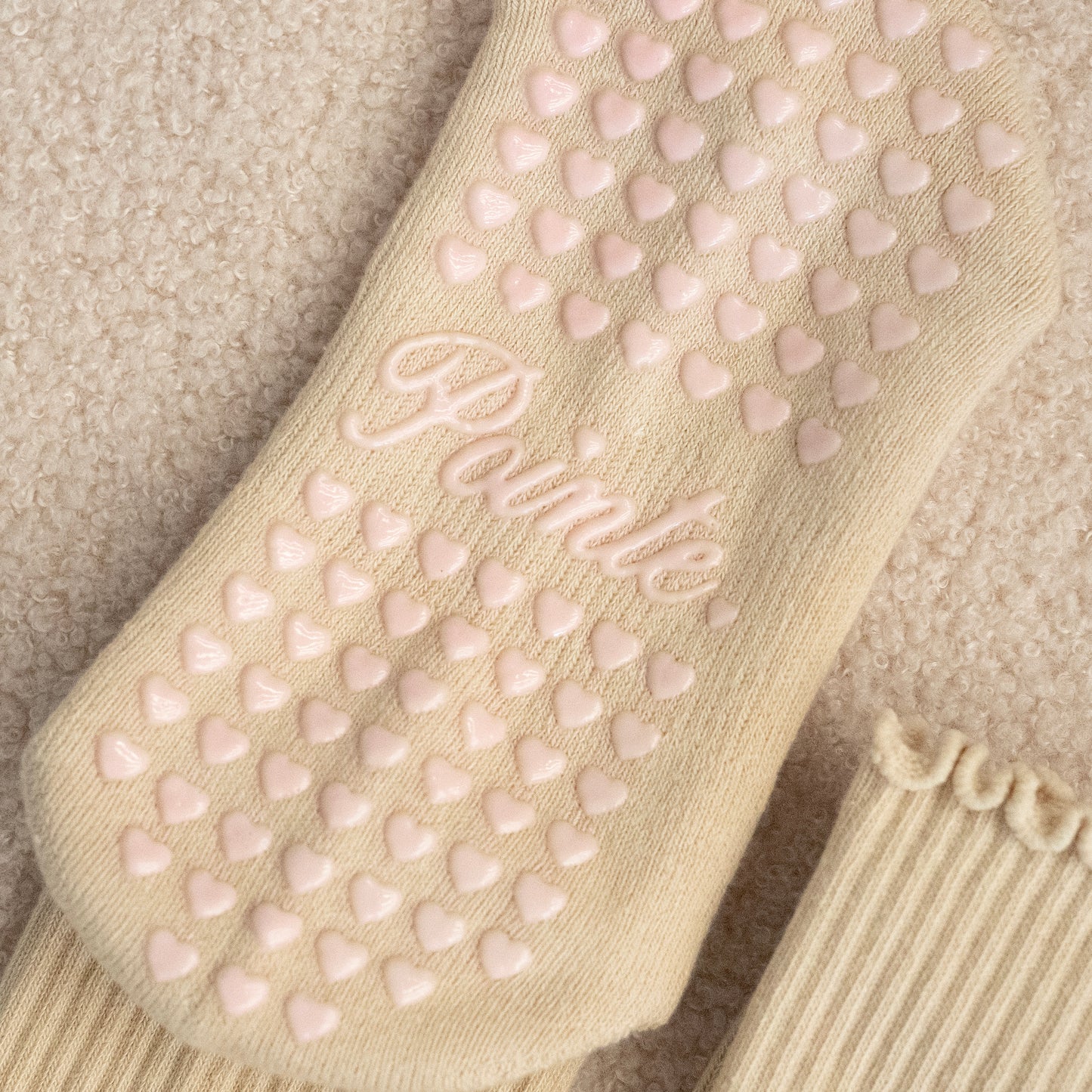 Beige Babe Ruffle Crew Grip Socks